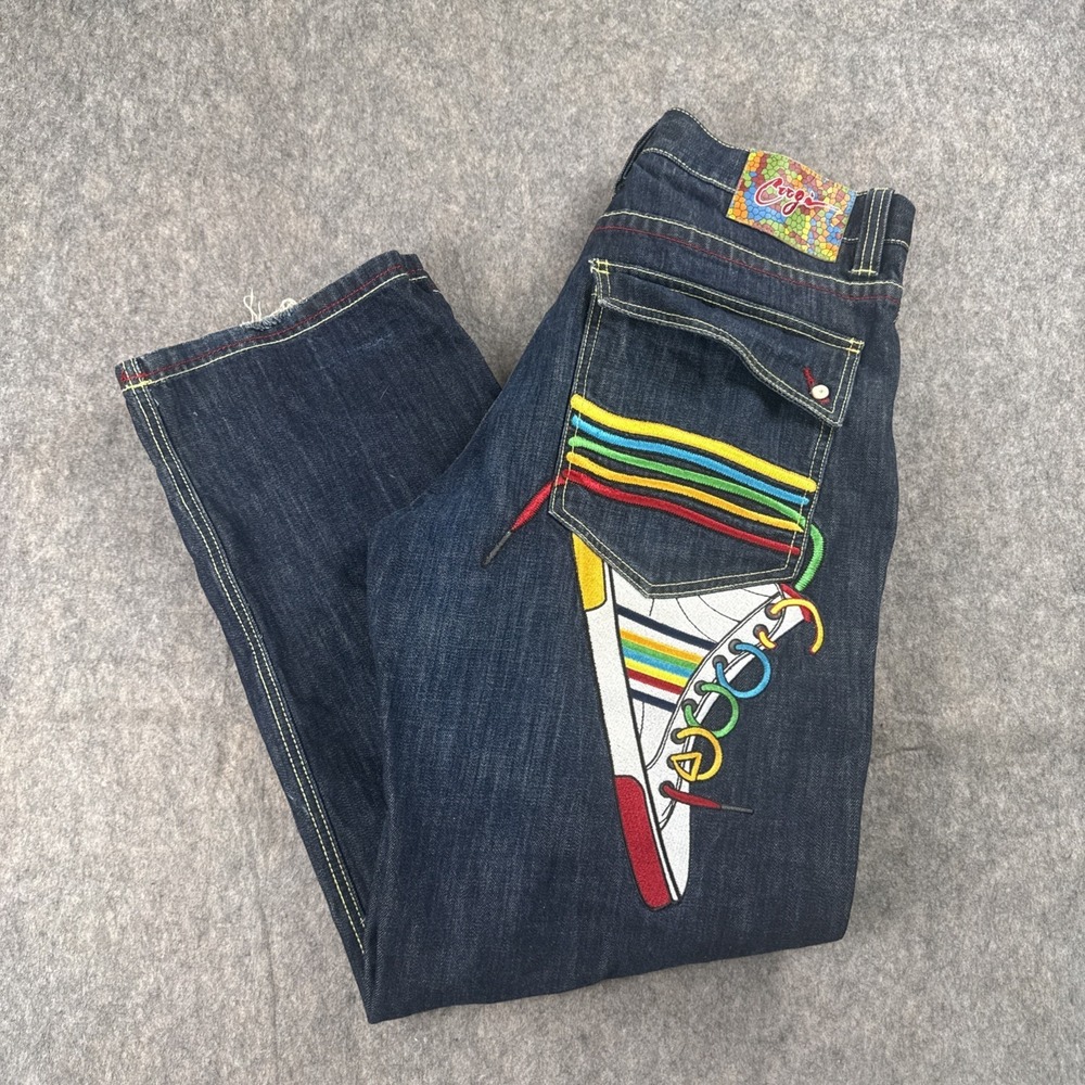 Vtg COOGI Jeans Mens sz 38x34 Embroidered Sneaker Shoes‎ Rainbow Blue Denim Y2K - Picture 16 of 16